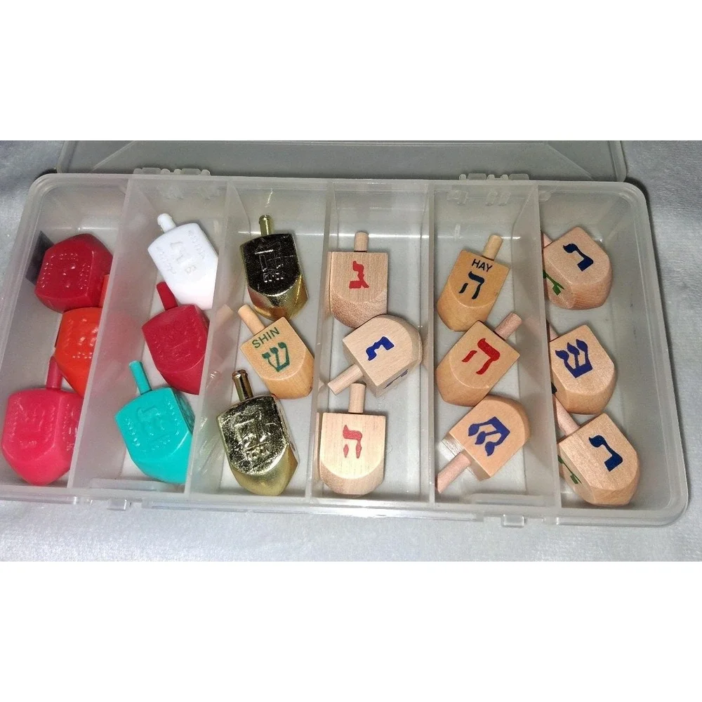 Vintage Dreidel Lot of 18 Wood Plastic Gold Hanukkah Judaica Spinning Tops
